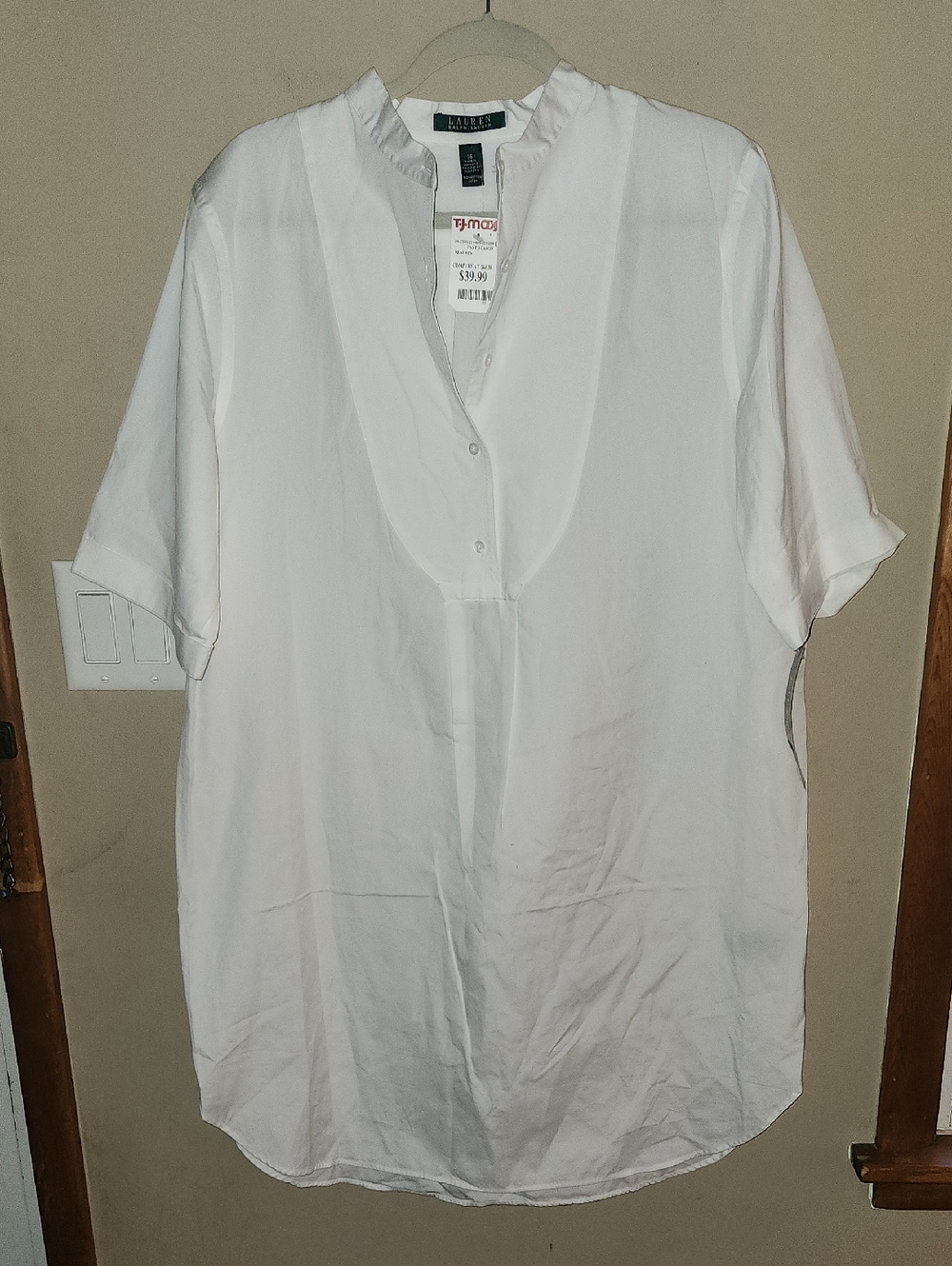 LAUREN Ralph Lauren White 100% Cotton Shirt Dress Tunic Lightweight  Sz 16
